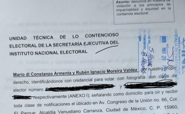  ANTE EL INE, DENUNCIA RUBÉN MOREIRA A MORENA Y SERVIDORES PÚBLICOS POR LA DISTRIBUCIÓN DE “ACORDEONES” PARA LA ELECCIÓN DEL PODER JUDICIAL